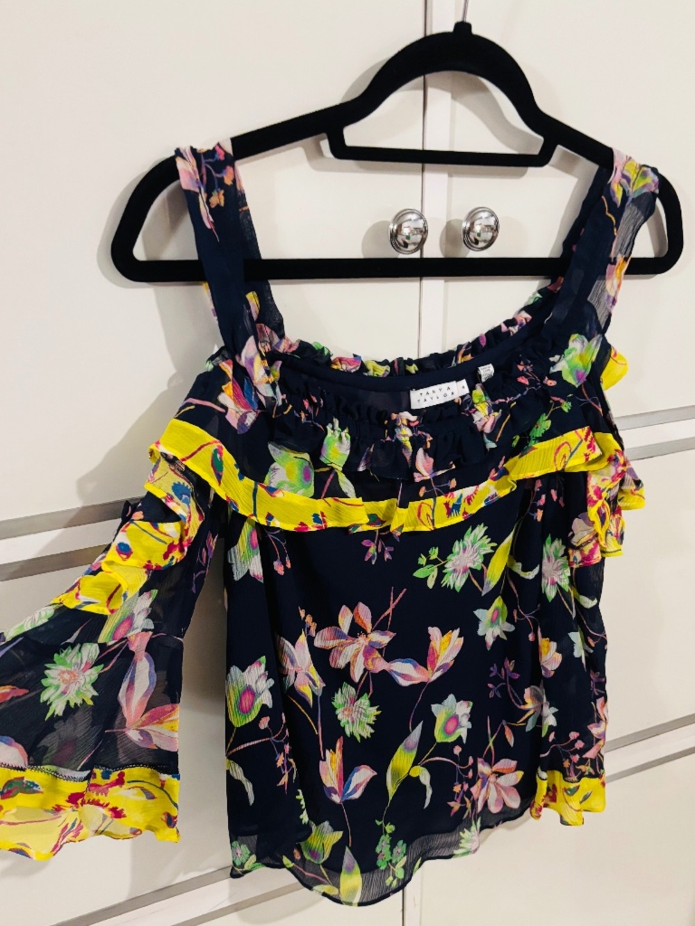 Tanya Taylor Cold Shoulder Floral Silk  Blouse Sz 4